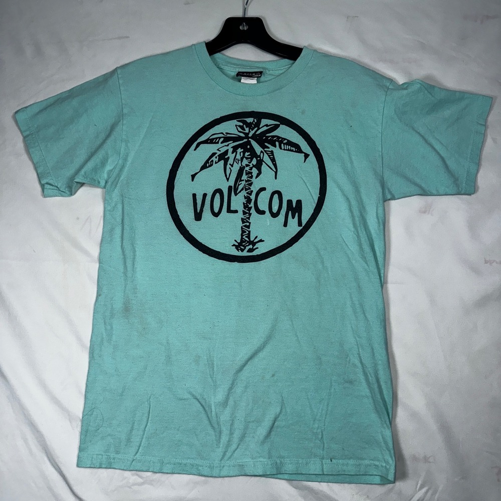 Volcom Palm Tree Graphic T-Shirt Teal Green Short Sleeve Mens Small 5598‎